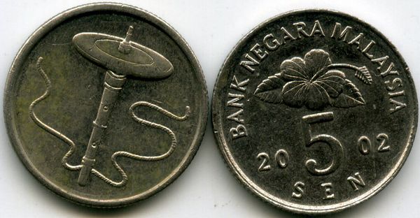 Монета 5 сен 2002г Малазия