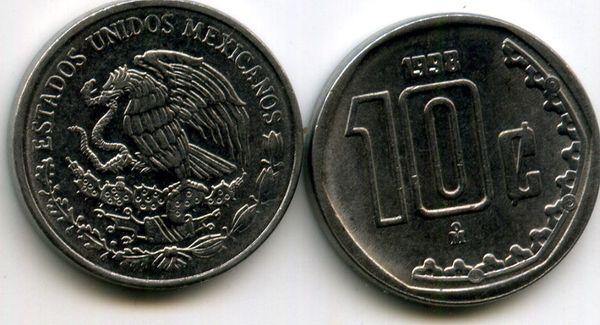 Монета 10 сентаво 1998г Мексика