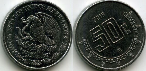 Монета 50 сентавос 2018г Мексика