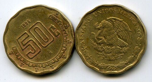 Монета 50 сентавос 1992г Мексика