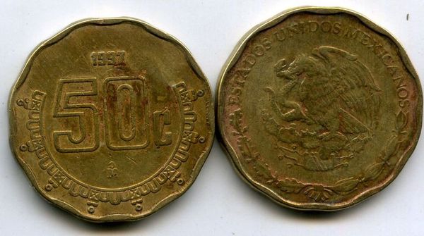 Монета 50 сентавос 1997г Мексика
