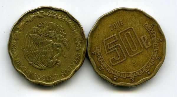Монета 50 сентавос 2006г Мексика