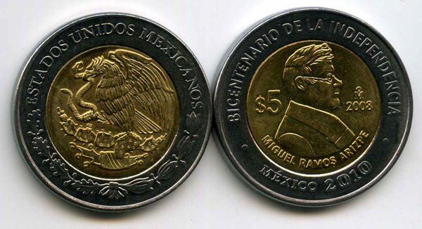 Монета 5 песо 2008г Ариспе Мексика