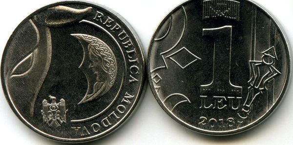 Монета 1 лей 2018г Молдавия
