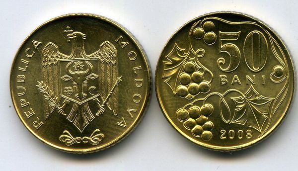 Монета 50 бани ац 2008г Молдавия