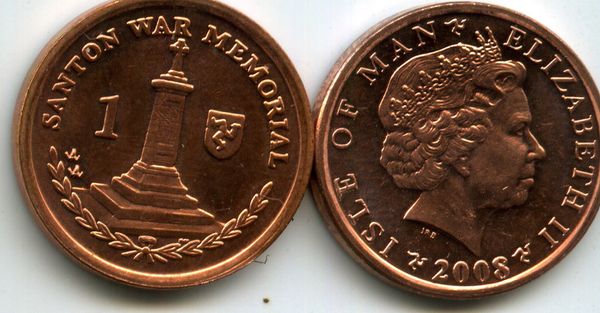 Монета 1 пенс 2008г Великобритания (Мэн)
