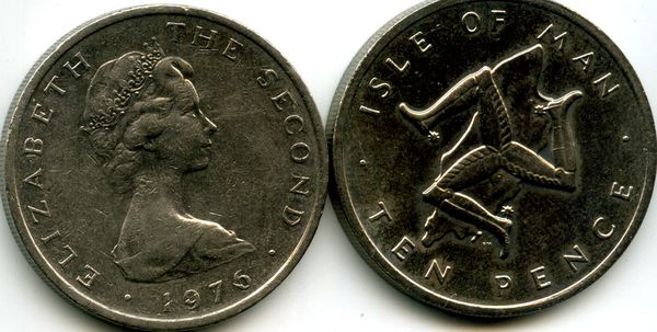 Монета 10 пенсов 1976г 2PM Великобритания (Мэн)