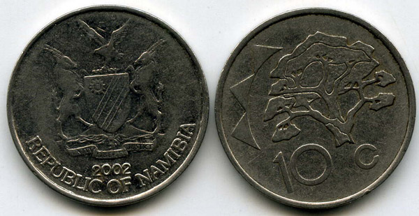 Монета 10 центов 2002г Намибия
