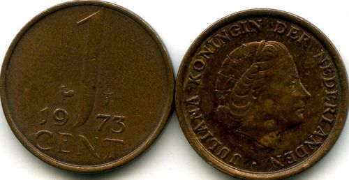 Монета 1 цент 1973г Нидерланды