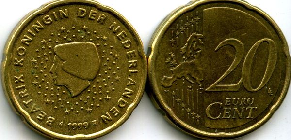 Монета 20 евроцентов 1999г Нидерланды