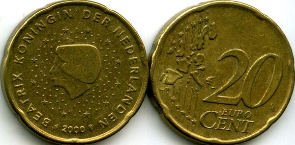 Монета 20 евроцентов 2000г Нидерланды