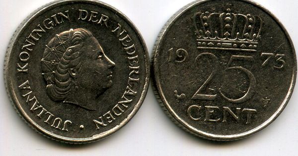 Монета 25 центов 1973г Нидерланды