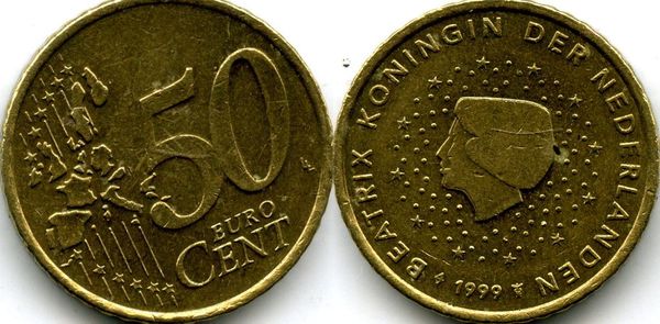 Монета 50 евроцентов 1999г Нидерланды