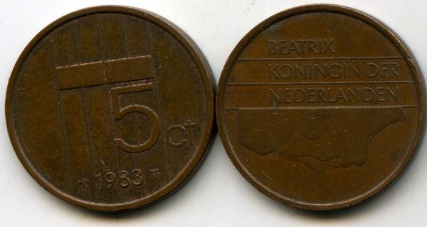 Монета 5 центов 1983г Нидерланды