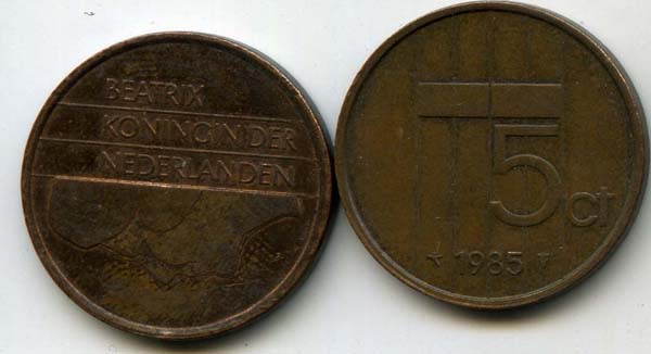 Монета 5 центов 1985г Нидерланды