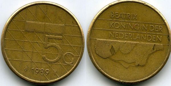 Монета 5 гульден 1989г Нидерланды