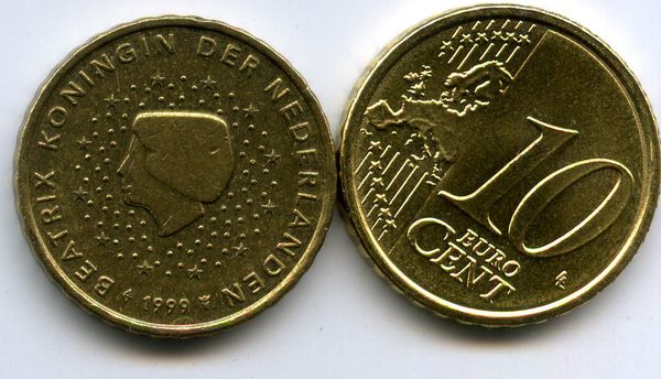 Монета 10 евроцент 1999г Нидерланды