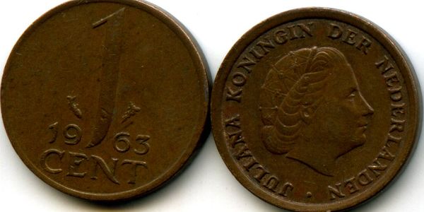 Монета 1 цент 1963г Нидерланды