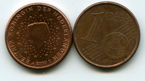 Монета 1 евроцент 2000г Нидерланды