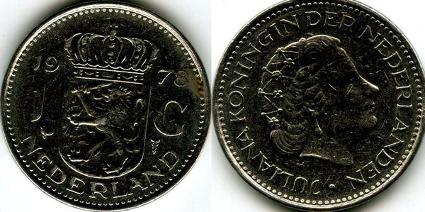 Монета 1 гульден 1978г Нидерланды