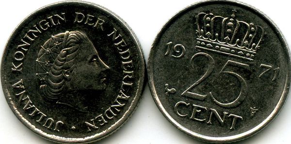Монета 25 центов 1971г Нидерланды