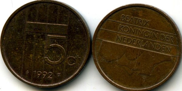 Монета 5 центов 1992г Нидерланды