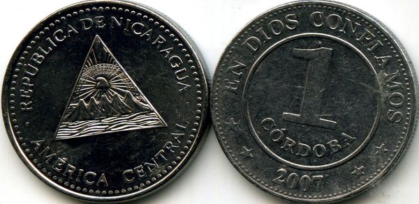 Монета 1 кордоба 2007г Никарагуа