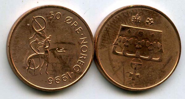 Монета 50 оре 1996г ац Норвегия