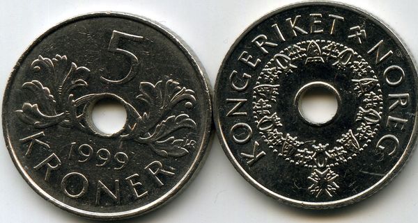 5 кронов в рублях. Норвежская крона 1999. Монета 5 крон 1999. Норвегия 5 крон 1999. 5 Крон 1995 Чехия.