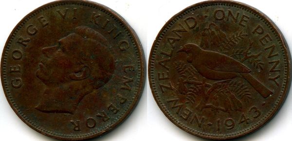 Монета 1 пенни 1943г Новая Зеландия