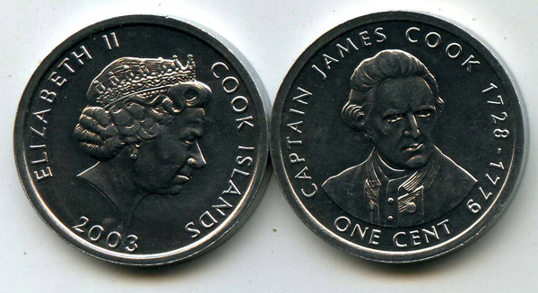 Монета 1 цент 2003г Дж.Кук Острова Кука