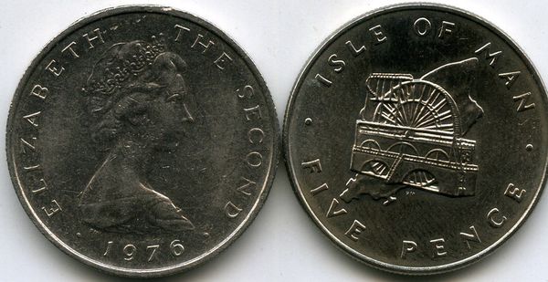 Монета 5 пенс 1976г 2PM Великобритания (Мэн)