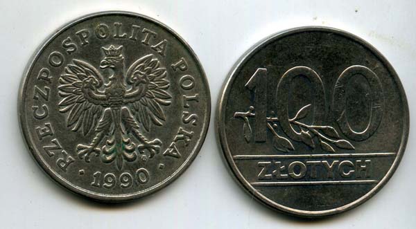 Монета 100 злотых 1990г Польша