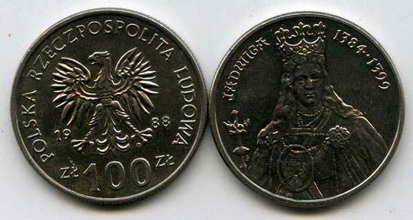 Монета 100 злотых 1988г Ядвига Польша