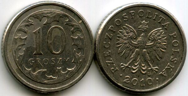 Монета 10 грош 2010г Польша
