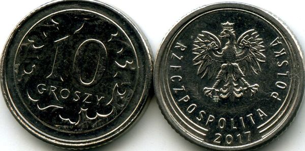 Монета 10 грош 2017г Польша