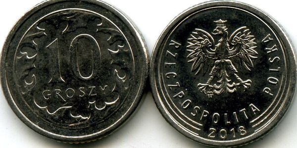 Монета 10 грош 2018г Польша