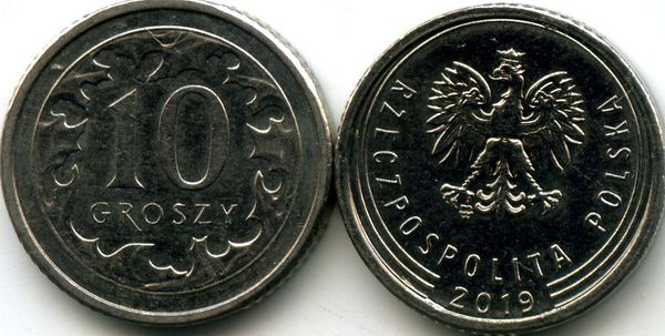 Монета 10 грош 2019г Польша