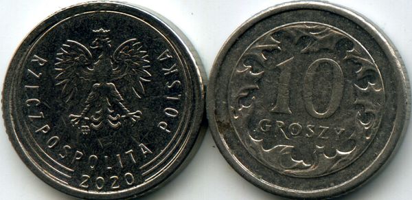 Монета 10 грош 2020г Польша