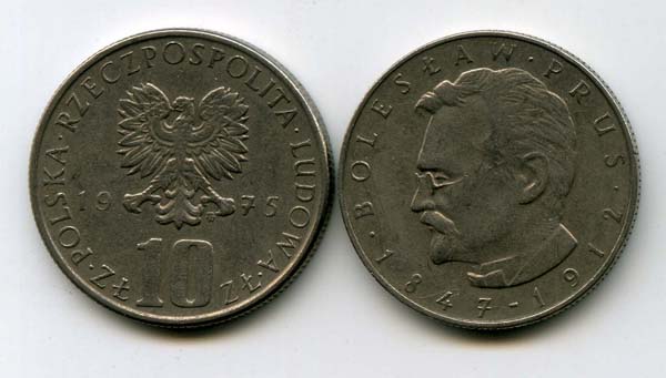 Монета 10 злотых Болеслав Прус 1975г Польша