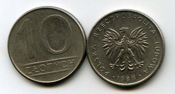 Монета 10 злотых 1988г Польша
