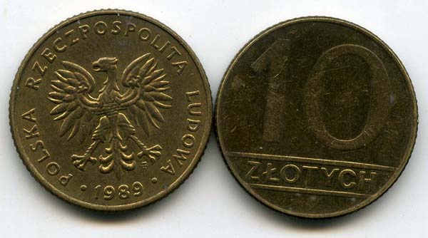 Монета 10 злотых 1989г Польша