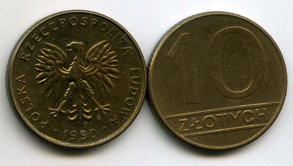 Монета 10 злотых 1990г Польша