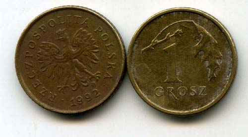 Монета 1 грош 1992г Польша
