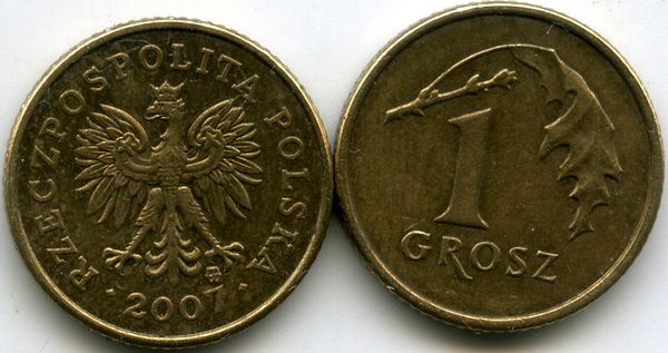 Монета 1 грош 2007г Польша