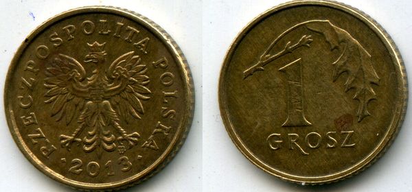 Монета 1 грош 2013г Польша