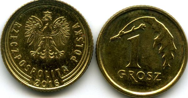 Монета 1 грош 2016г Польша
