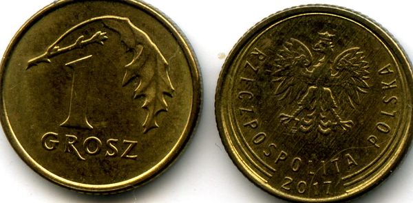 Монета 1 грош 2017г Польша