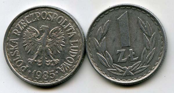 Монета 1 злотый 1985г Польша