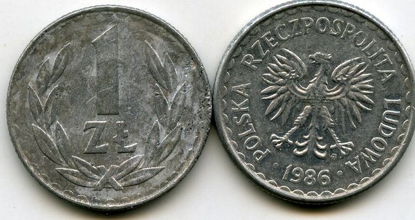 Монета 1 злотый 1986г Польша